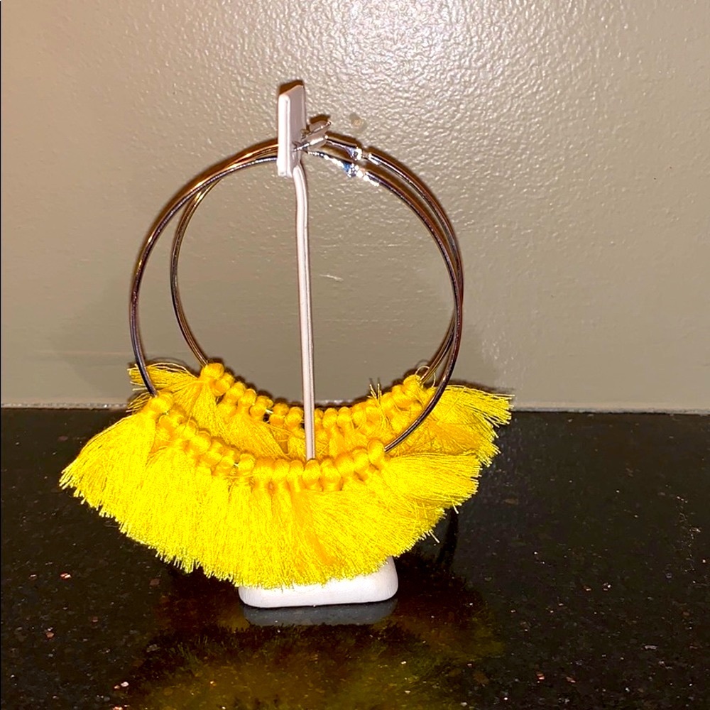 Bloomingdales Yellow Fringe Hoop Earrings silver
